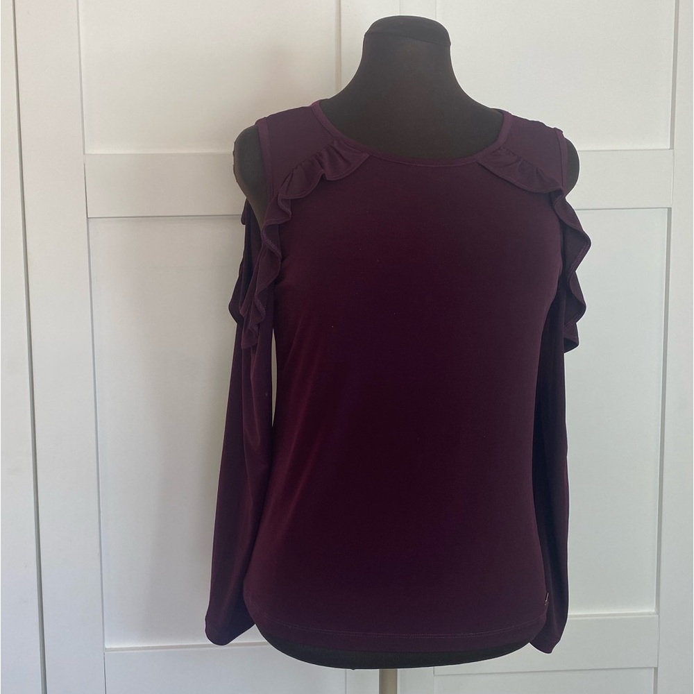 Ivanka Trump Cold Shoulder Ruffle Top Blouse - Picture 7 of 11